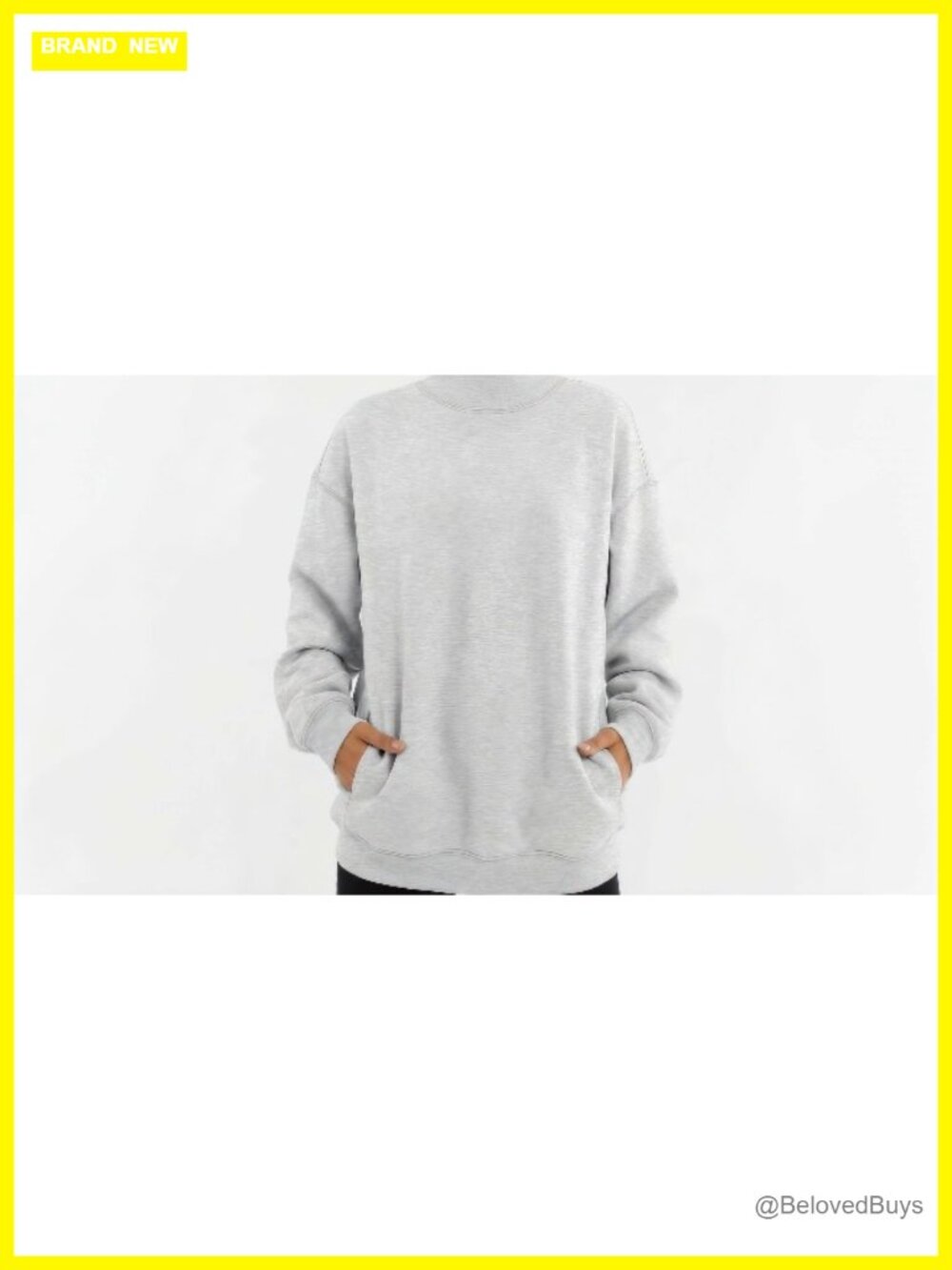 Mock Neck Oversized Sweatshirt with Pockets Cotton Polyester Fleece Pullover - Picture 6 of 6